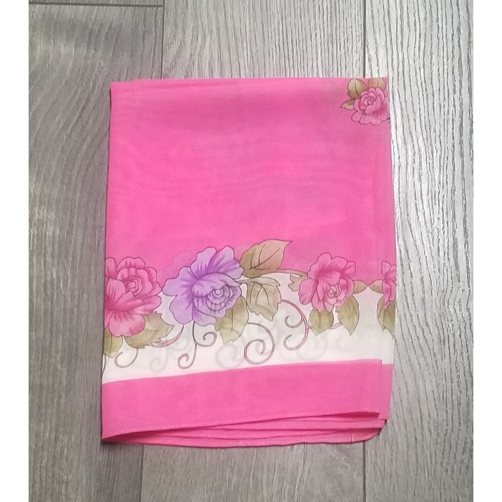 Scarf/Wrap - Pink with Pink and Purple Flowers - 20 in x 60 in - Polyester